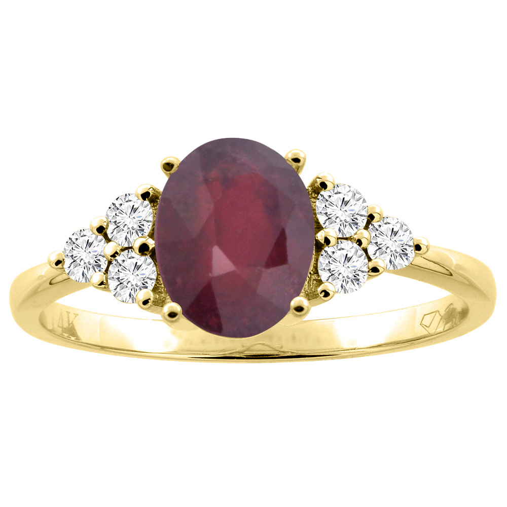 14K Gold Diamond Natural Quality Ruby Engagement Ring Oval 8x6 mm, size 5 - 10