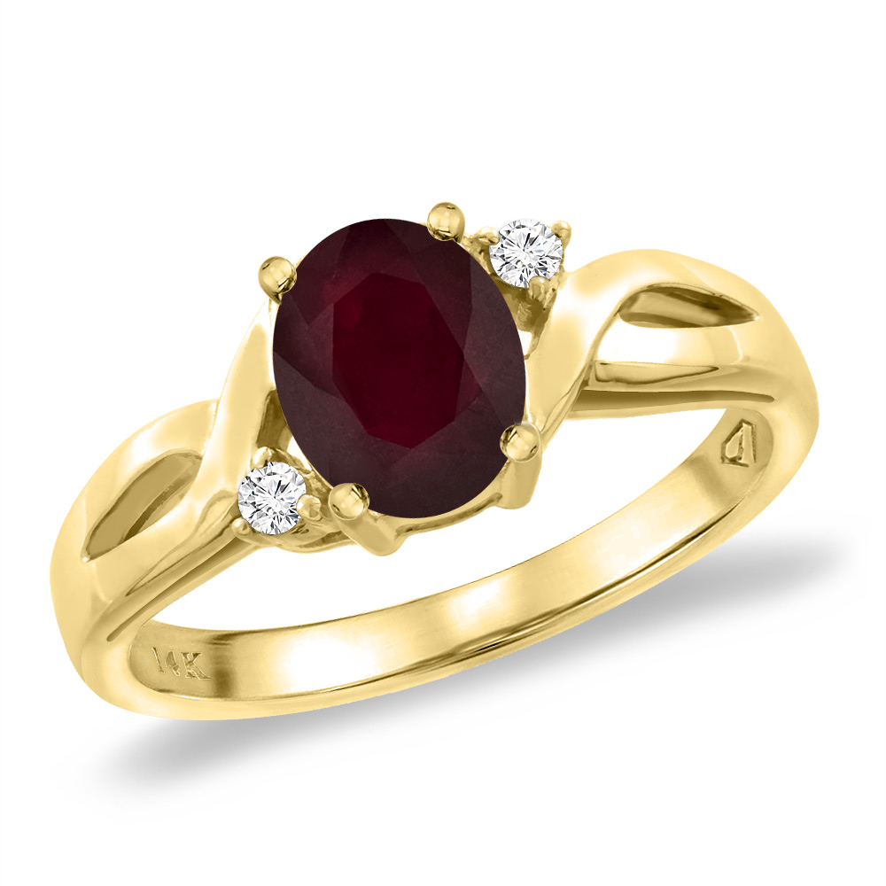 14K Yellow Gold Diamond Enhanced Genuine Ruby Engagement Ring Oval 8x6 mm, sizes 5 -10