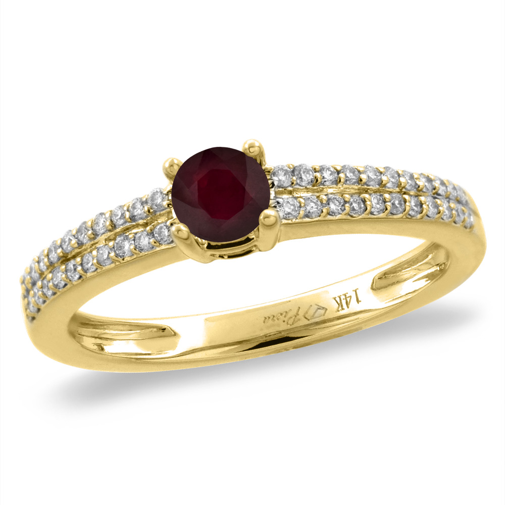 14K White/Yellow Gold Diamond Enhanced Genuine Ruby Engagement Ring Round 5 mm, size 5-10