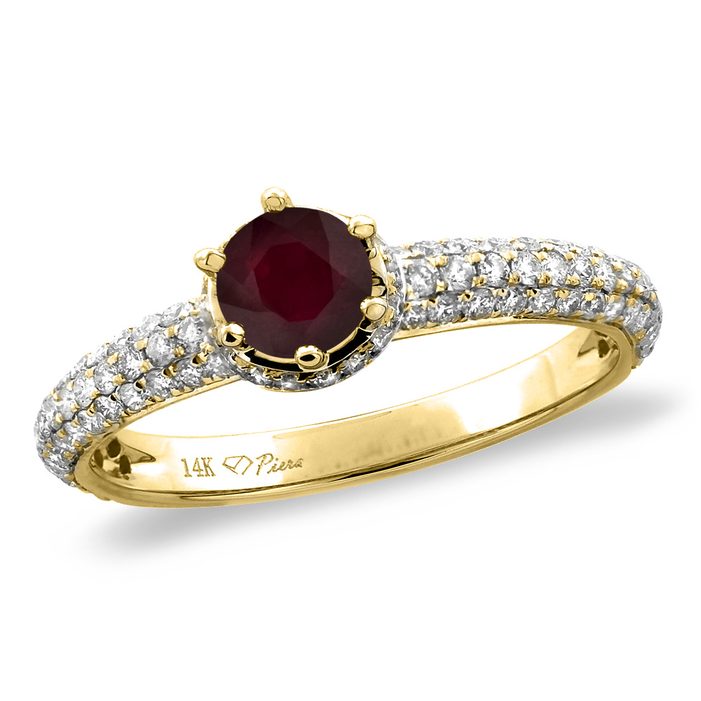 14K White/Yellow Gold Diamond Enhanced Genuine Ruby Engagement Ring Round 5 mm, size 5-10