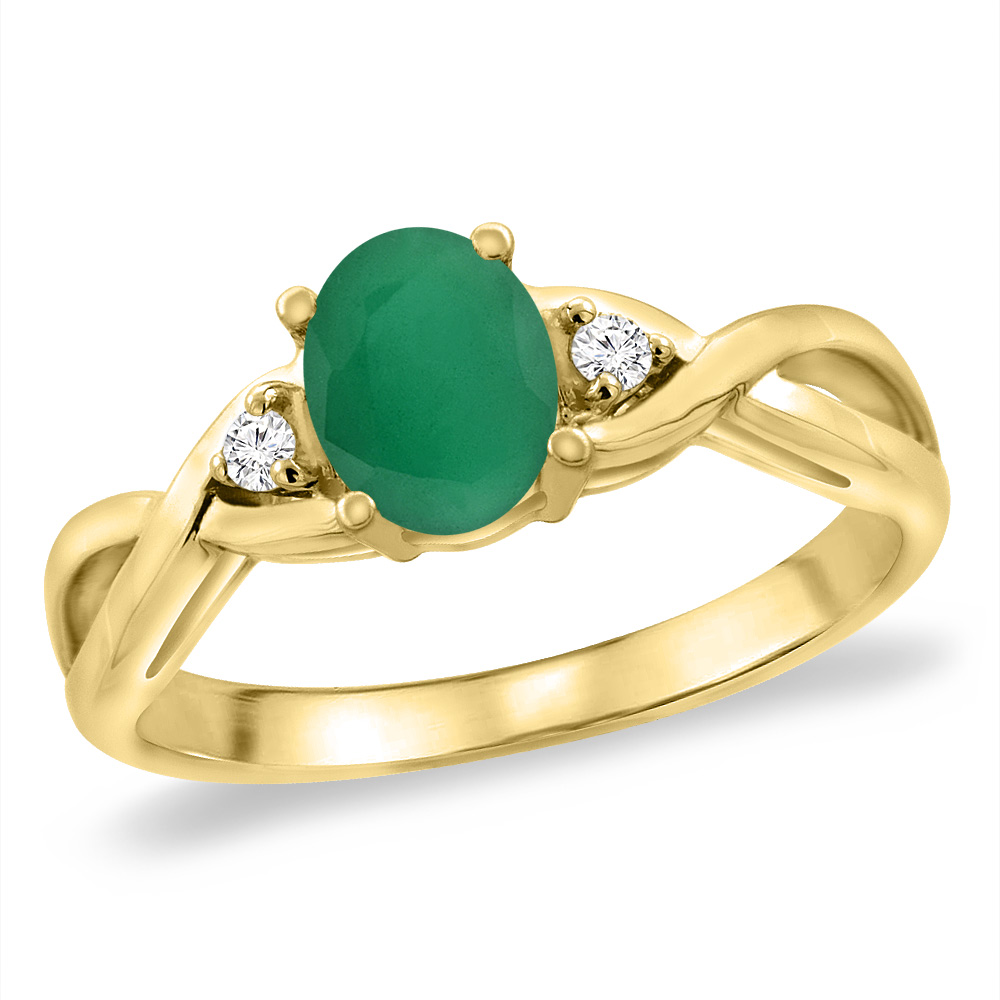 14K Yellow Gold Diamond Natural Emerald Infinity Engagement Ring Oval 7x5 mm, sizes 5 -10