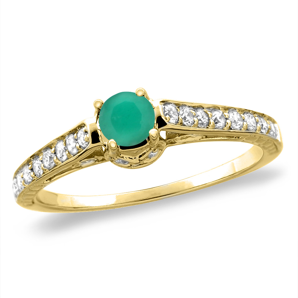 14K White/Yellow Gold Diamond Natural Emerald Engagement Ring Round 5 mm, sizes 5-10