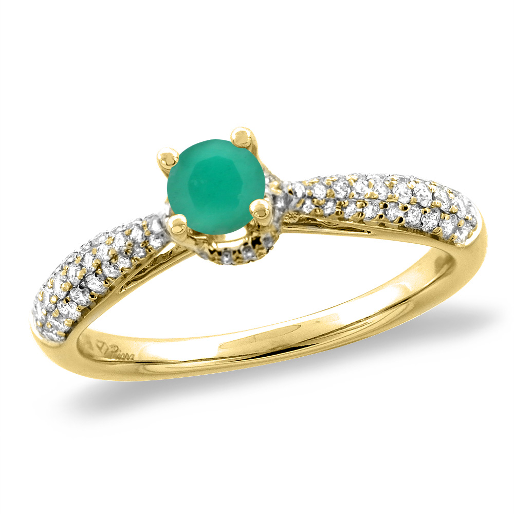 14K White/Yellow Gold Diamond Natural Emerald Engagement Ring Round 5 mm, sizes 5-10