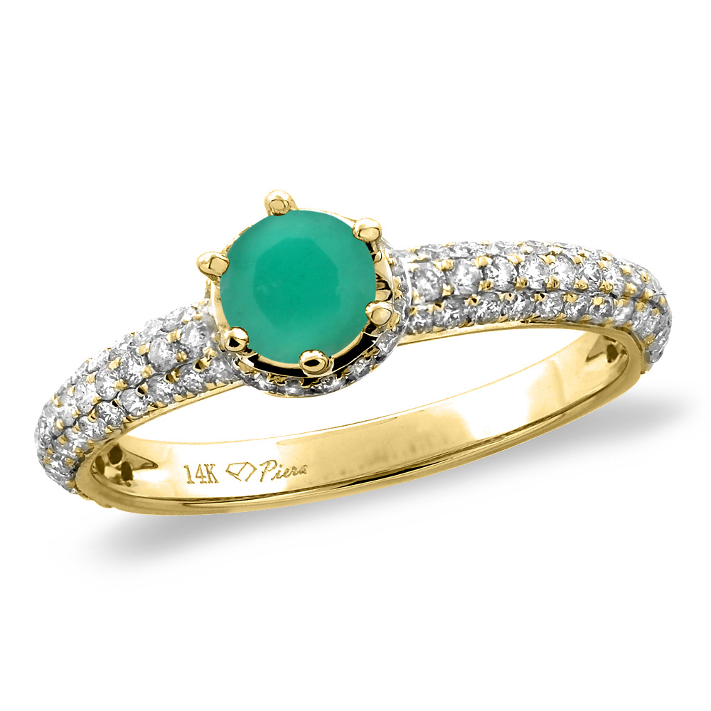14K White/Yellow Gold Diamond Natural Emerald Engagement Ring Round 5 mm, sizes 5-10