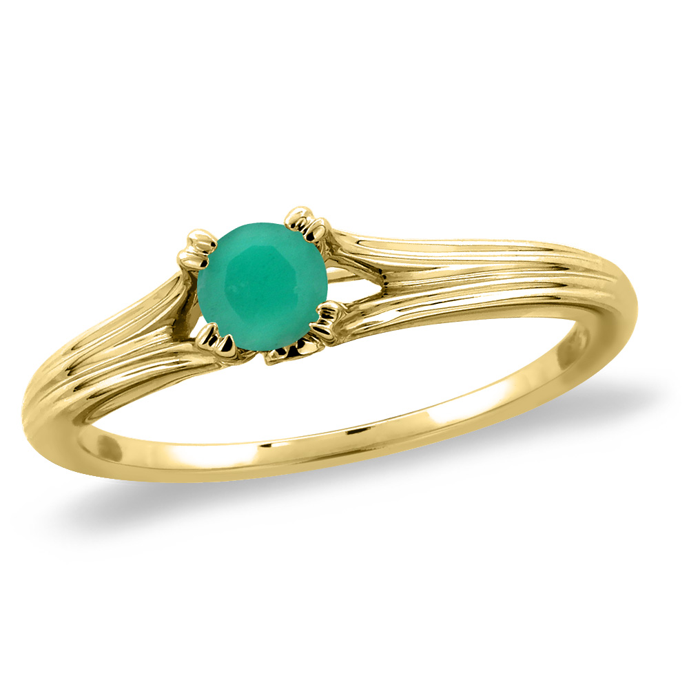 14K Yellow Gold Diamond Natural Emerald Solitaire Engagement Ring Round 5 mm, sizes 5 -10