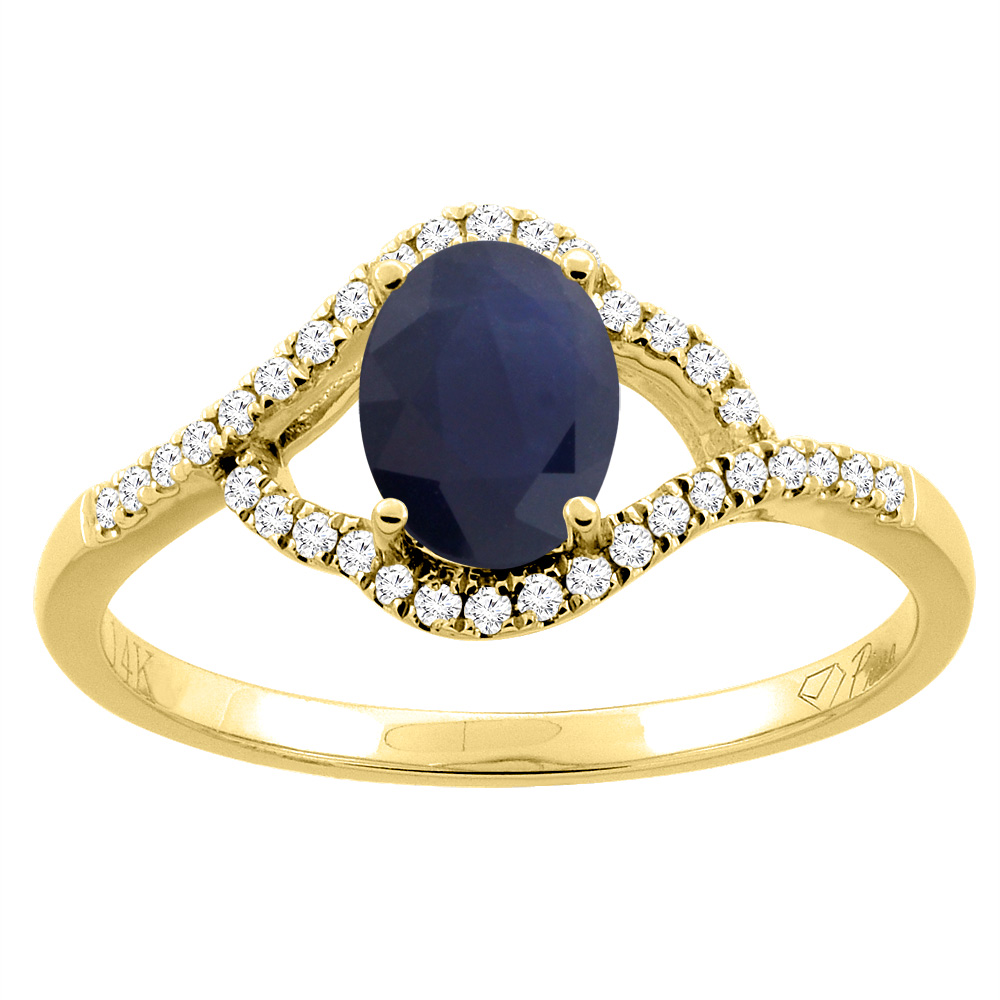 14K Gold Diamond Natural Quality Blue Sapphire Engagement Ring Oval 7x5 mm, size 5 - 10