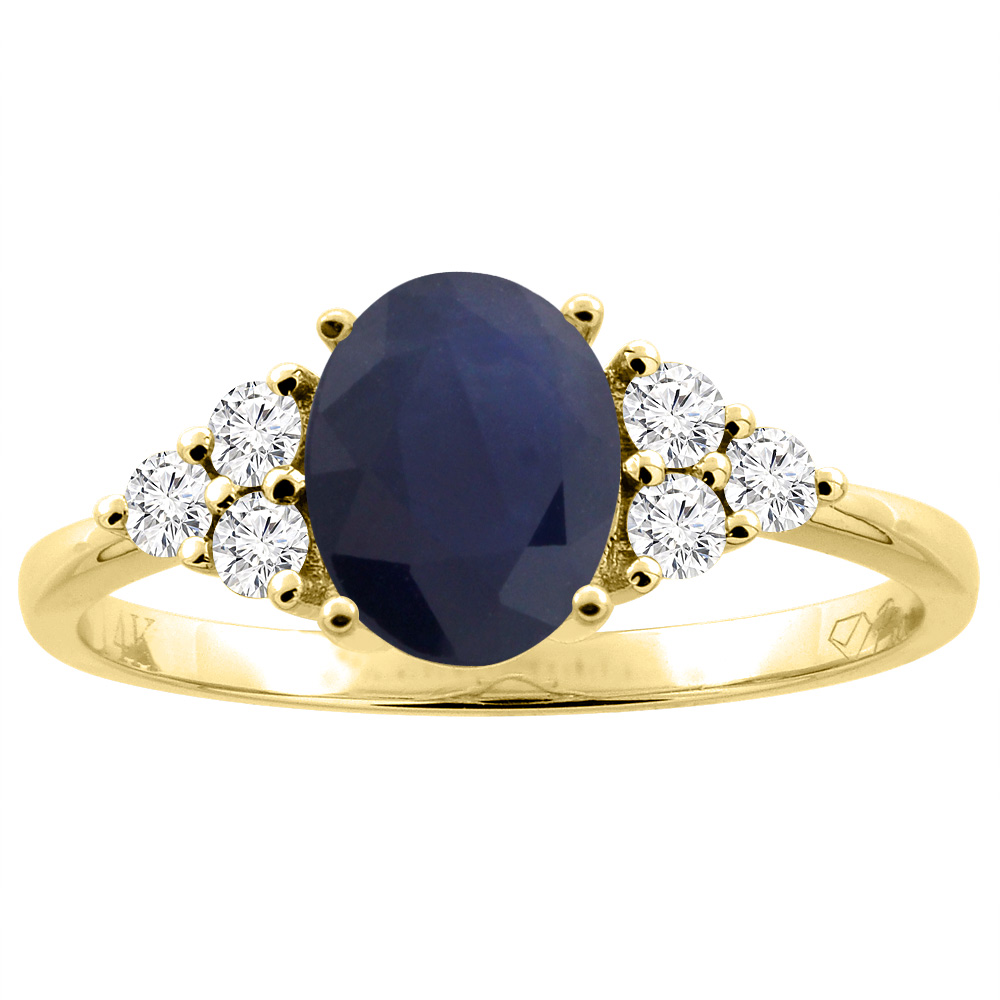 14K Gold Diamond Natural Quality Blue Sapphire Engagement Ring Oval 8x6 mm, size 5 - 10