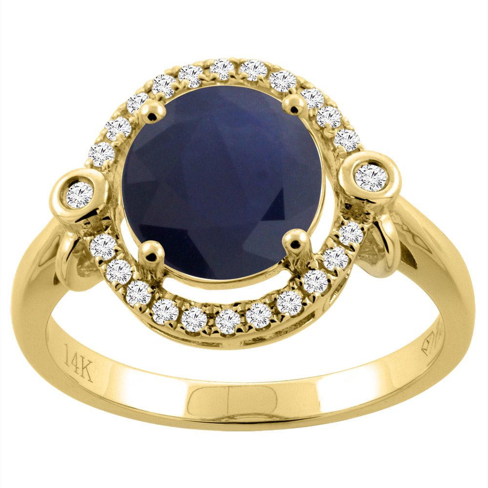 14K Yellow Gold Diamond Natural Blue Sapphire Engagement Ring Oval 10x8mm, sizes 5-10
