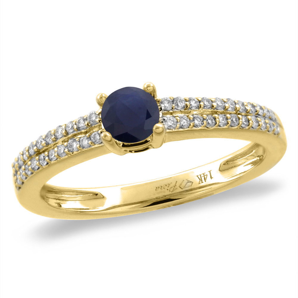 14K White/Yellow Gold Diamond Natural Blue Sapphire Engagement Ring Round 5 mm, size 5-10