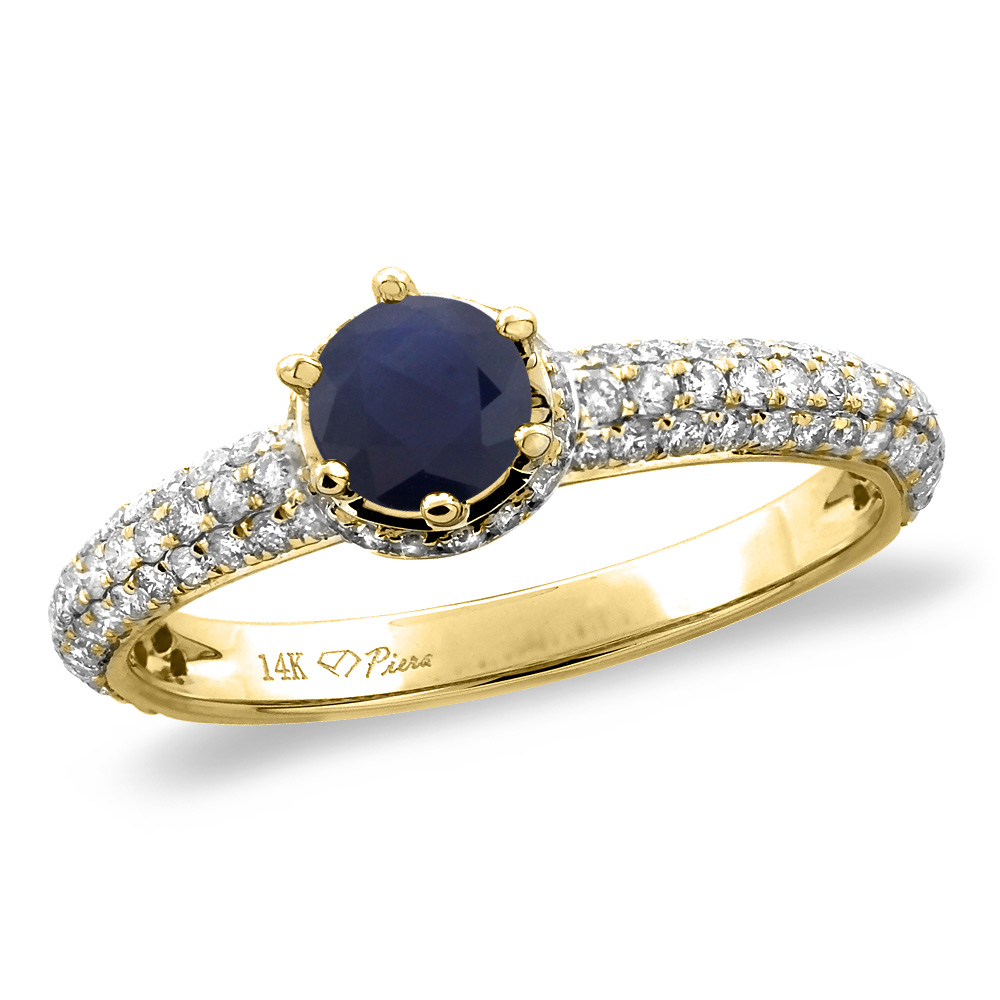 14K White/Yellow Gold Diamond Natural Blue Sapphire Engagement Ring Round 5 mm, size 5-10