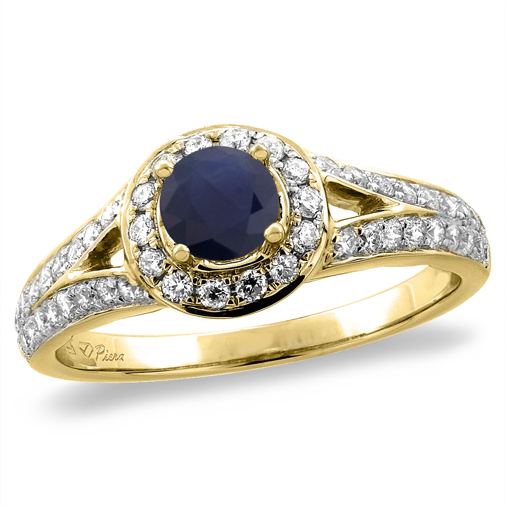 14K White/Yellow Gold Diamond Natural Blue Sapphire Halo Engagement Ring Round 4 mm, sizes 5 -10