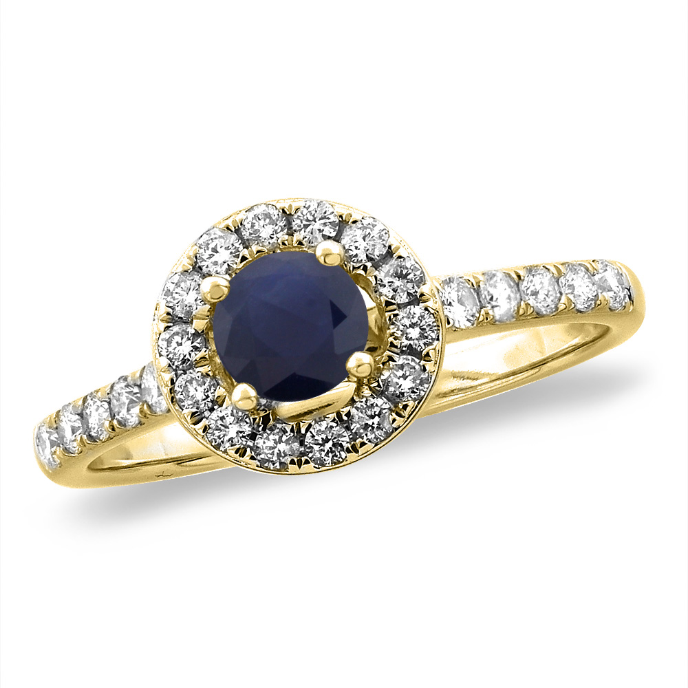 14K White/Yellow Gold Diamond Natural Blue Sapphire Halo Engagement Ring Round 4 mm, sizes 5 -10