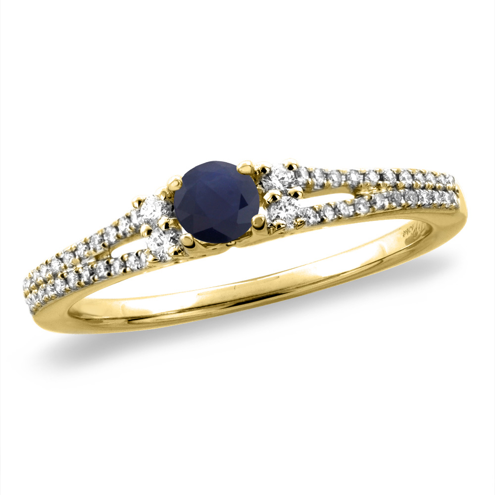 14K White/Yellow Gold Natural Blue Sapphire Engagement Ring Round 4 mm, sizes 5 -10