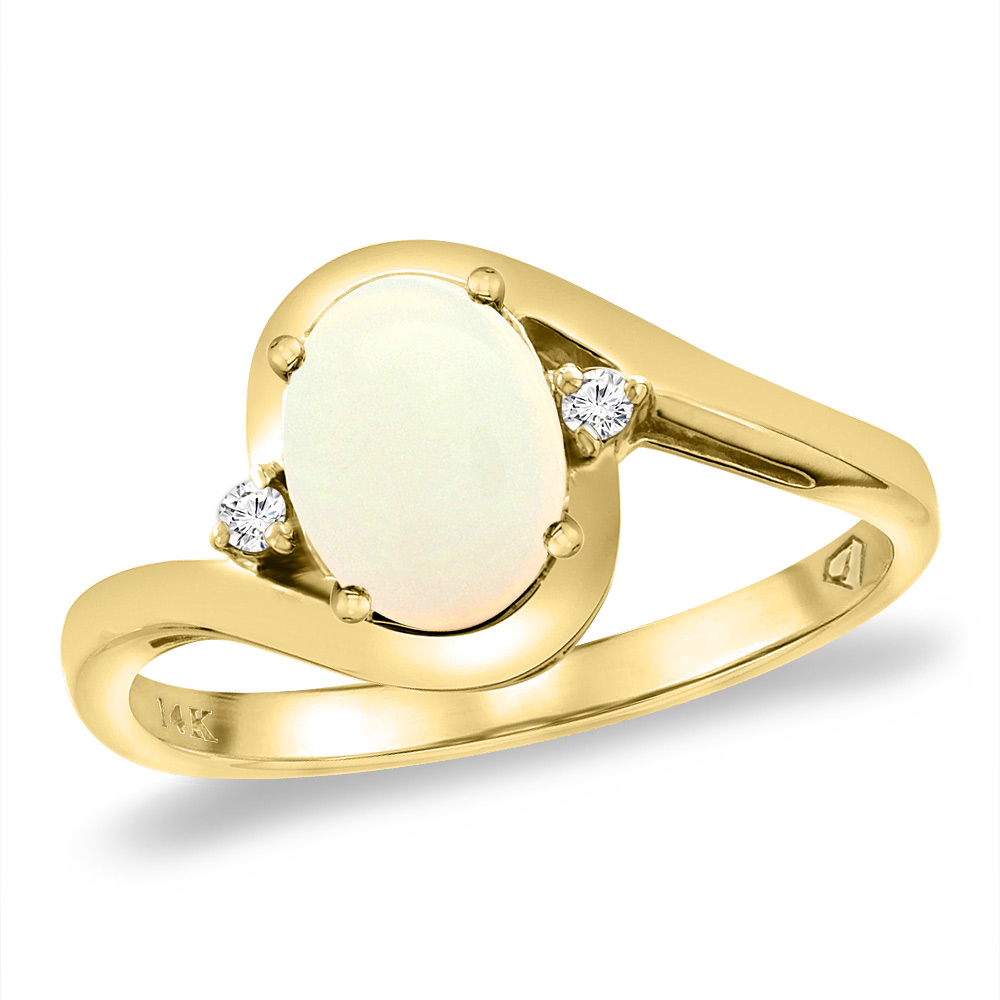 14K Yellow Gold Diamond Natural Opal Bypass Engagement Ring Oval 8x6 mm, sizes 5 -10