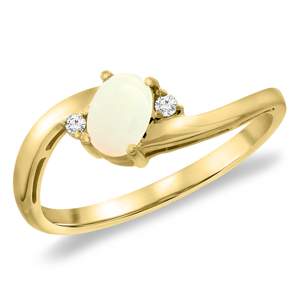 14K Yellow Gold Diamond Natural Opal Bypass Engagement Ring Oval 6x4 mm, sizes 5 -10