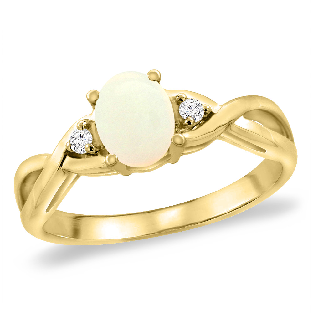 14K Yellow Gold Diamond Natural Opal Infinity Engagement Ring Oval 7x5 mm, sizes 5 -10