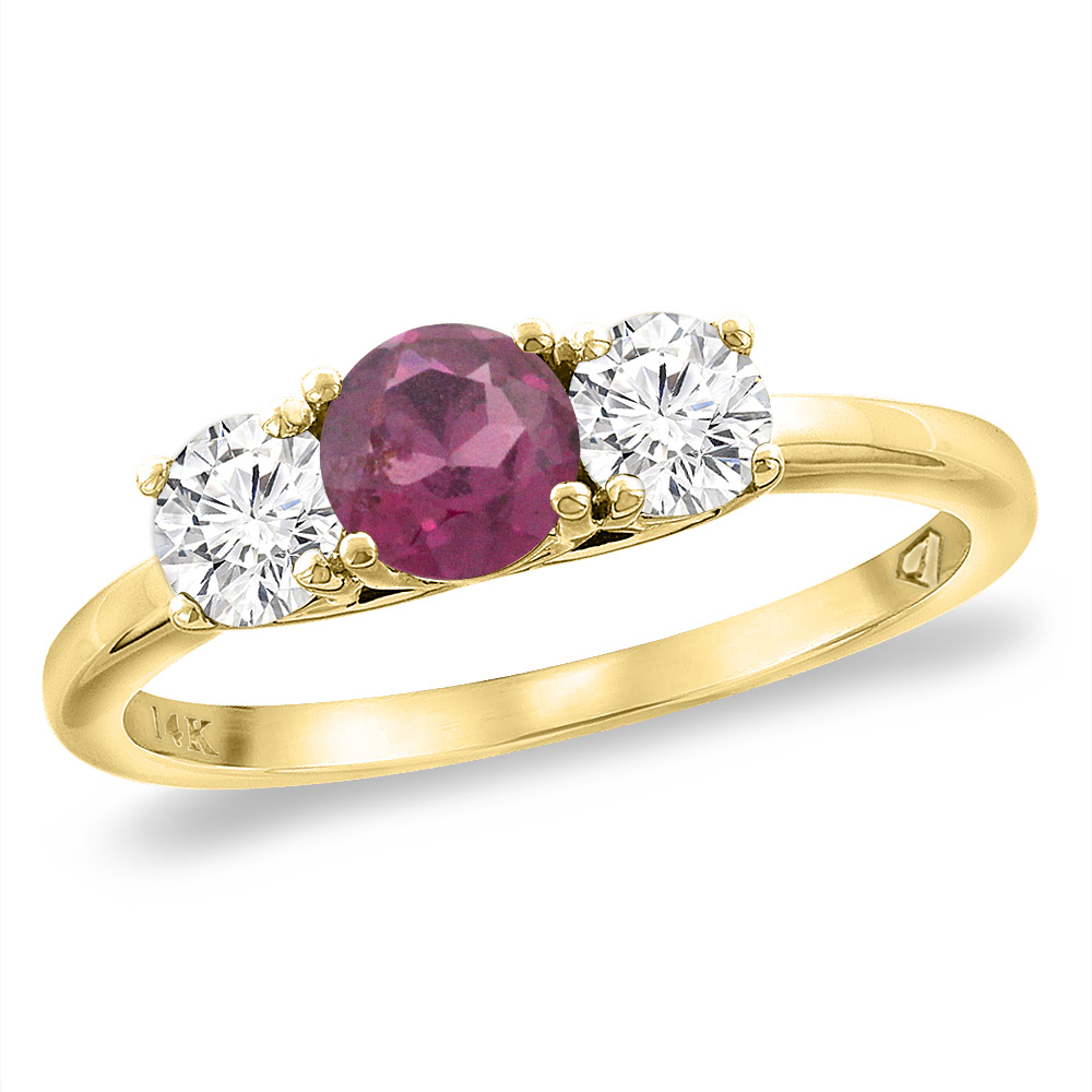 14K Yellow Gold Diamond Natural Rhodolite Engagement Ring 5mm Round, sizes 5 -10