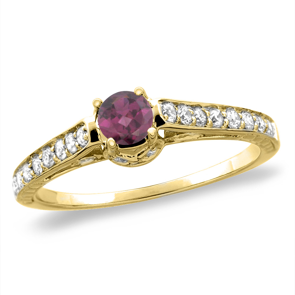14K White/Yellow Gold Diamond Natural Rodolite Engagement Ring Round 5 mm, sizes 5-10