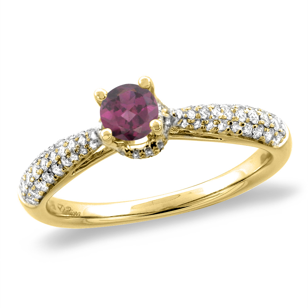 14K White/Yellow Gold Diamond Natural Rodolite Engagement Ring Round 5 mm, sizes 5-10