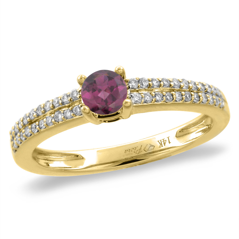14K White/Yellow Gold Diamond Natural Rodolite Engagement Ring Round 5 mm, sizes 5-10