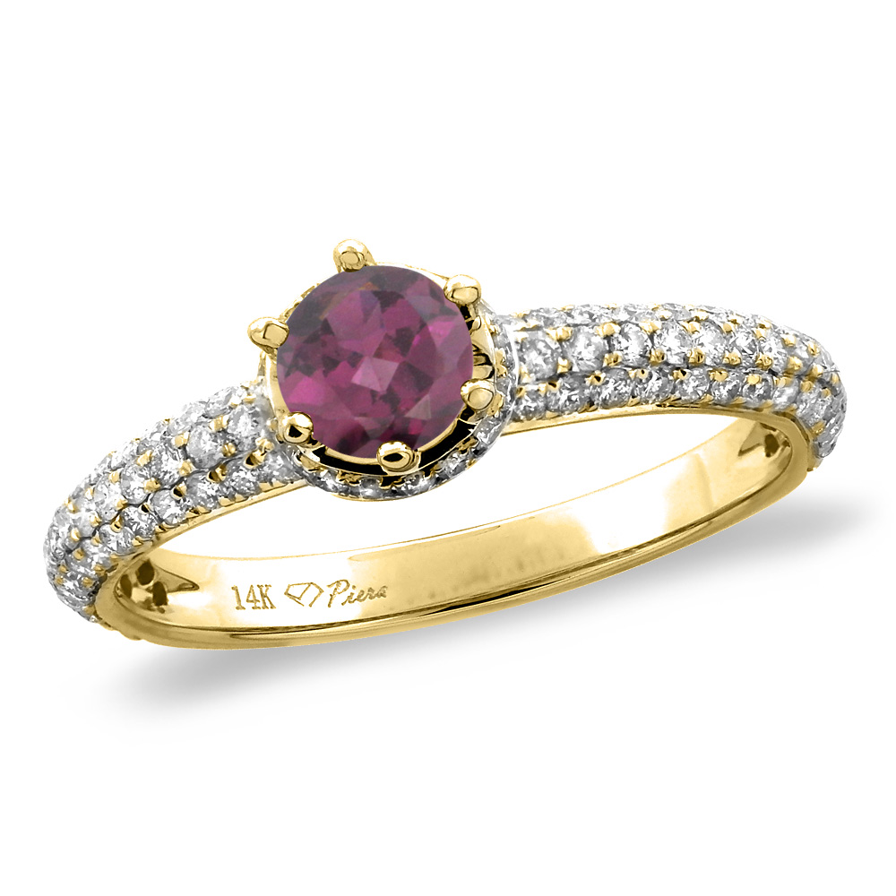 14K White/Yellow Gold Diamond Natural Rodolite Engagement Ring Round 5 mm, sizes 5-10