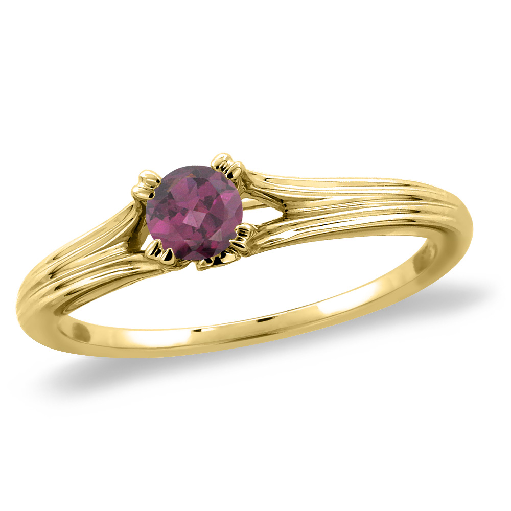 14K Yellow Gold Diamond Natural Rodolite Solitaire Engagement Ring Round 5 mm, sizes 5 -10