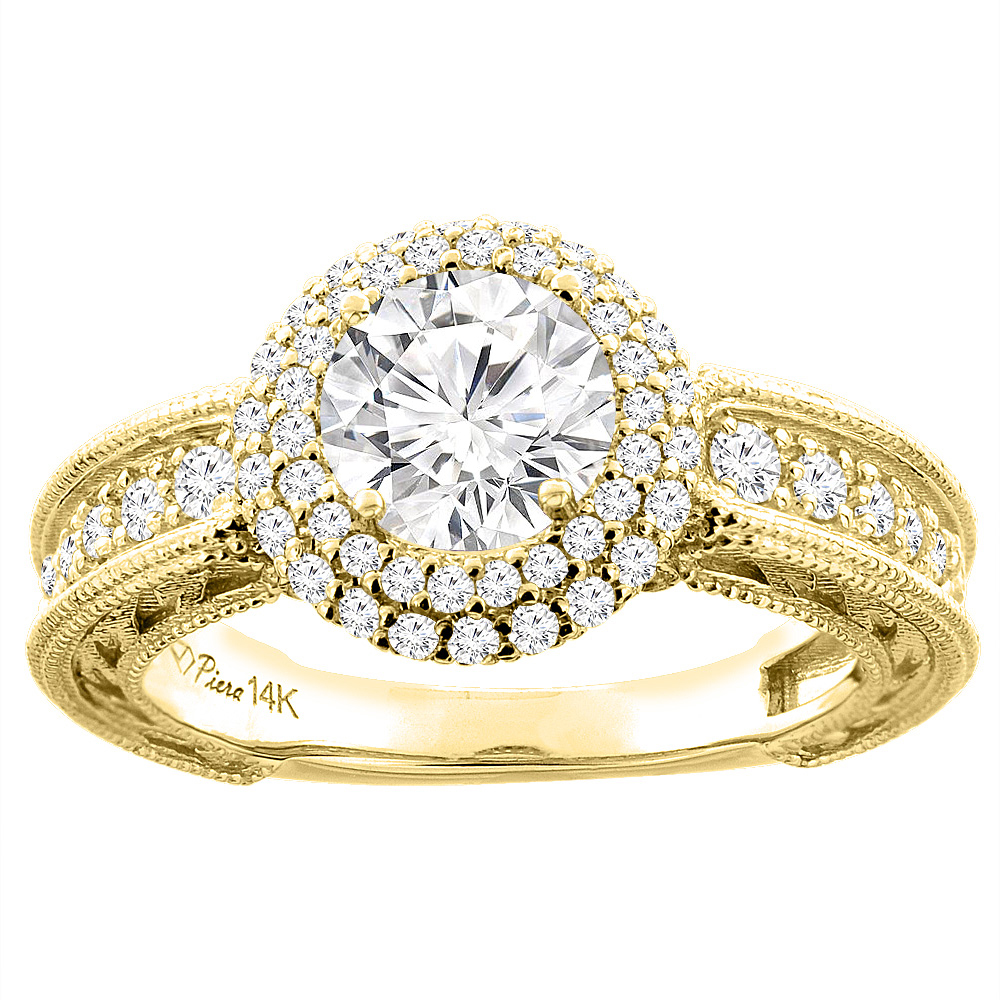 14K Yellow Gold Natural Diamond Halo Ring 1.25 cttw, sizes 5-10