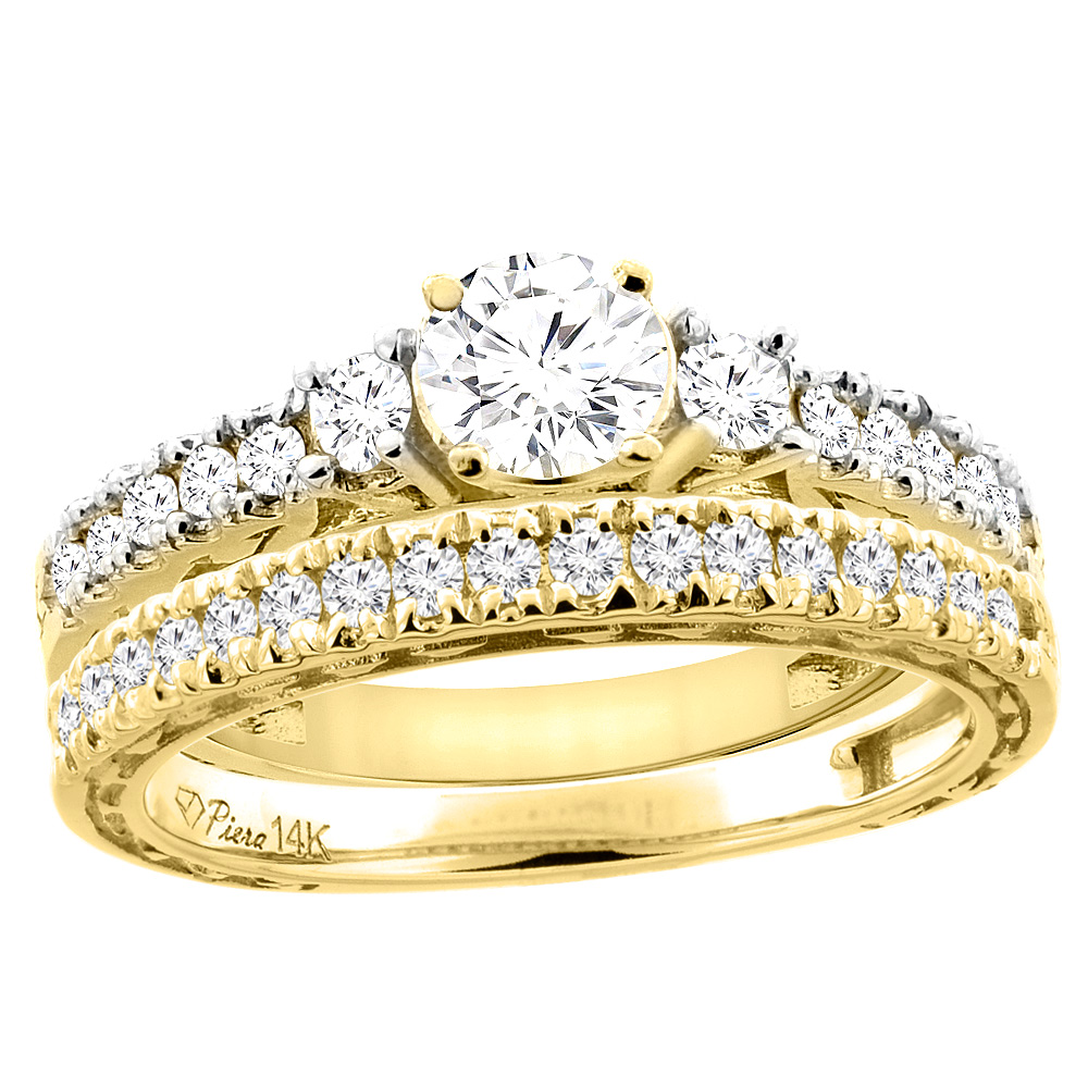 14K Yellow Gold Diamond Engagement 2-pc Ring Set Engraved 1.37 cttw, sizes 5 - 10