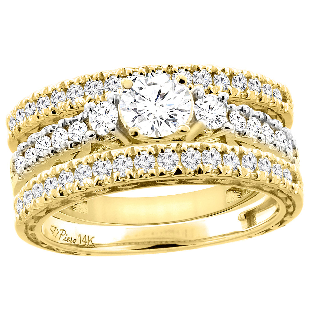 14K Yellow Gold Diamond Engagement 3-pc Ring Set Engraved 1.62 cttw, sizes 5 - 10