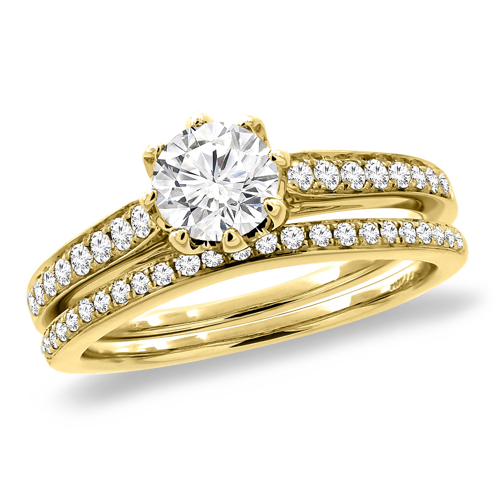 14K Yellow Gold 0.5 ct Cubic Zirconia 2pc Engagement Ring Set Round 5 mm, sizes 5-10