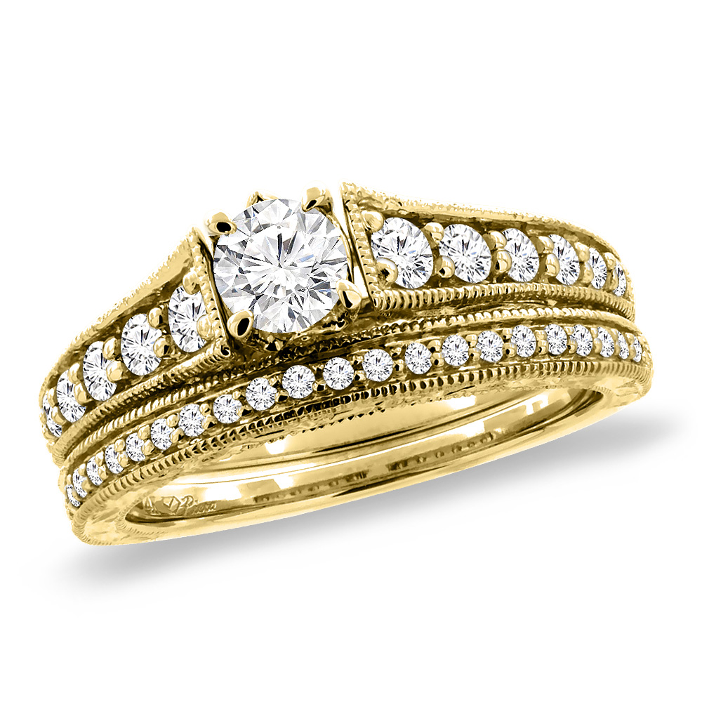 14K Yellow Gold 0.5 ct Cubic Zirconia 2pc Engagement Ring Set Round 5 mm, sizes 5-10