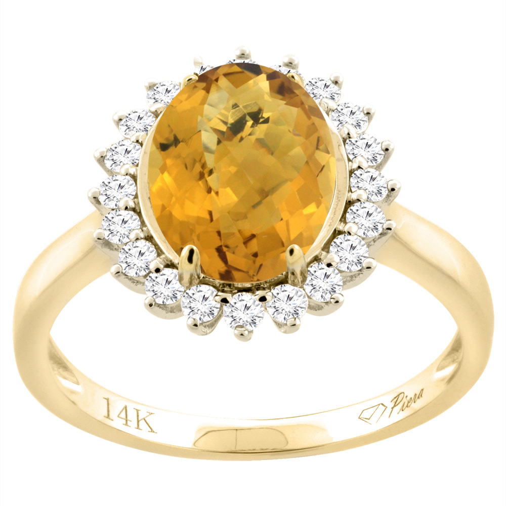 14K Yellow Gold Diamond Natural Whisky Quartz Engagement Ring Oval 10x8mm, sizes 5-10
