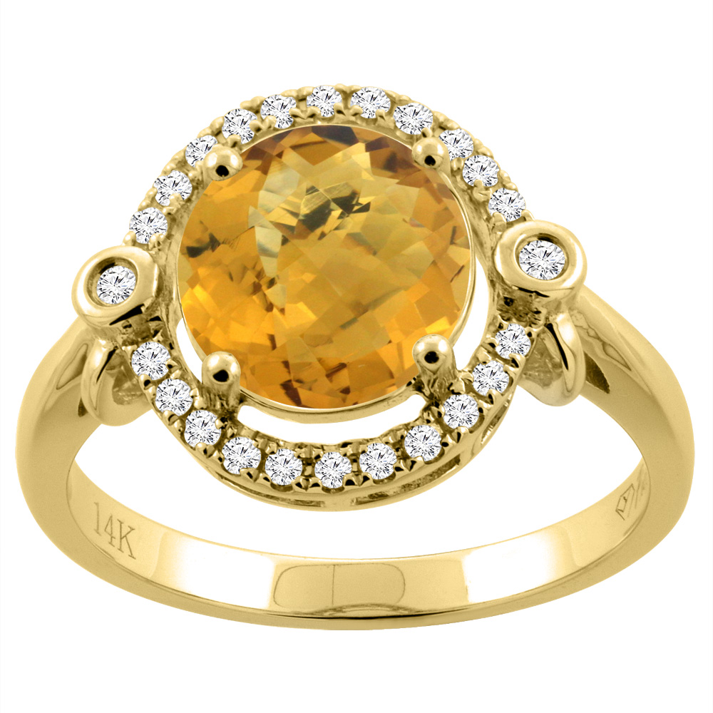 14K Yellow Gold Diamond Natural Whisky Quartz Engagement Ring Oval 10x8mm, sizes 5-10