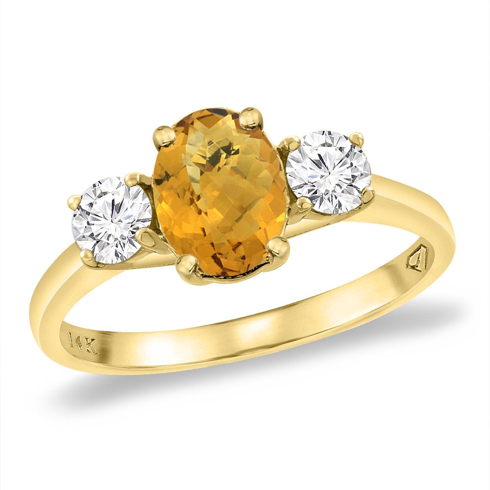 14K Yellow Gold Natural Whisky Quartz & 2pc. Diamond Engagement Ring Oval 8x6 mm, sizes 5 -10