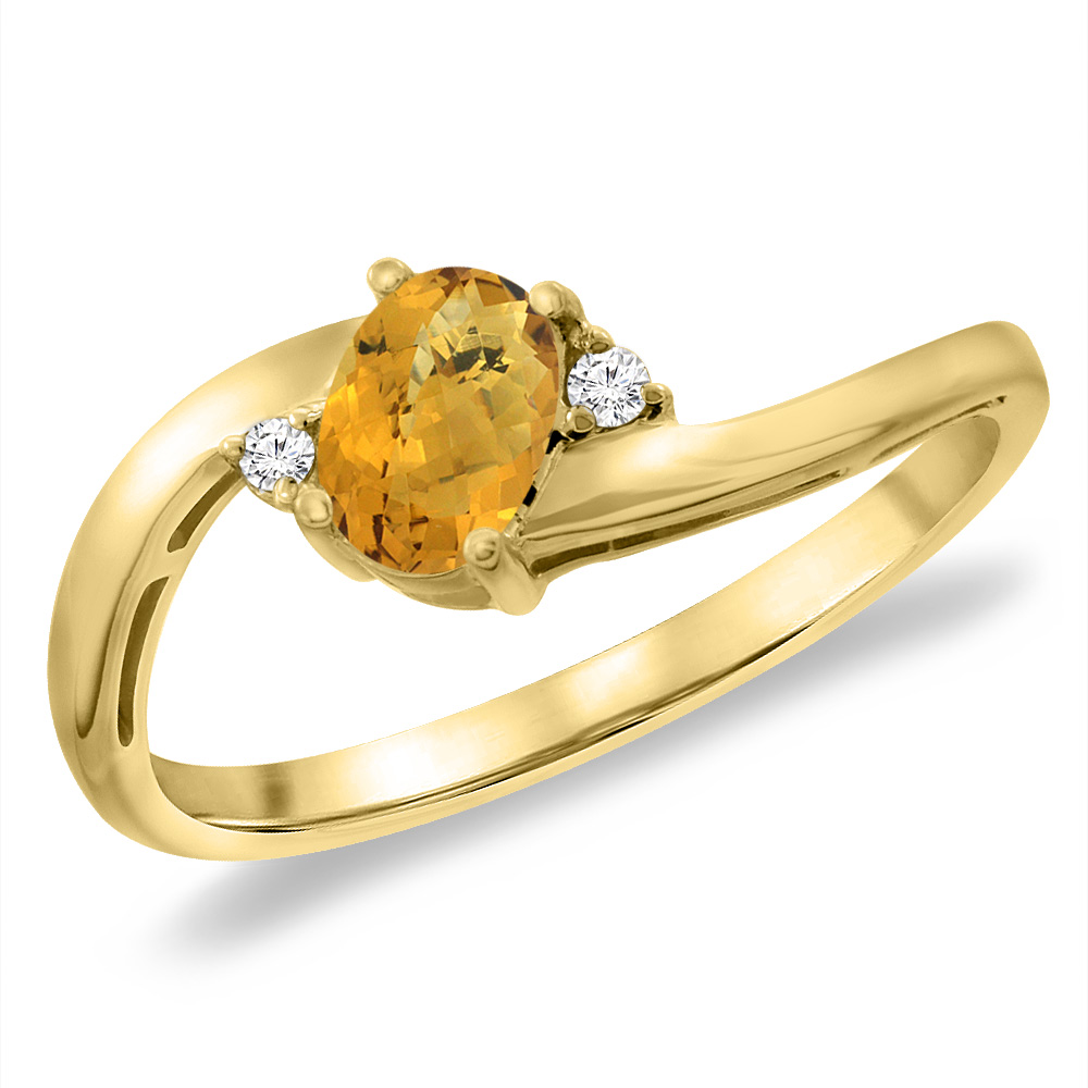 14K Yellow Gold Diamond Natural Whisky Quartz Bypass Engagement Ring Oval 6x4 mm, sizes 5 -10