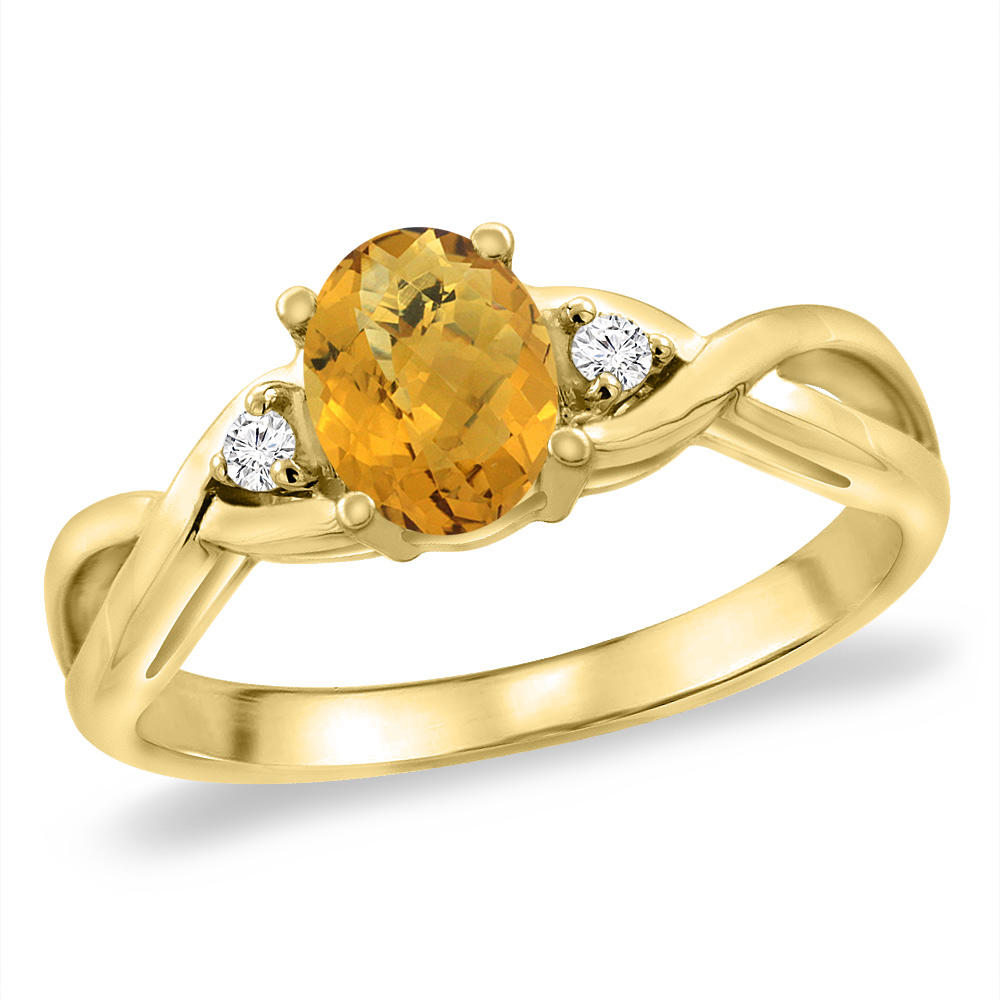 14K Yellow Gold Diamond Natural Whisky Quartz Infinity Engagement Ring Oval 7x5 mm, sizes 5 -10