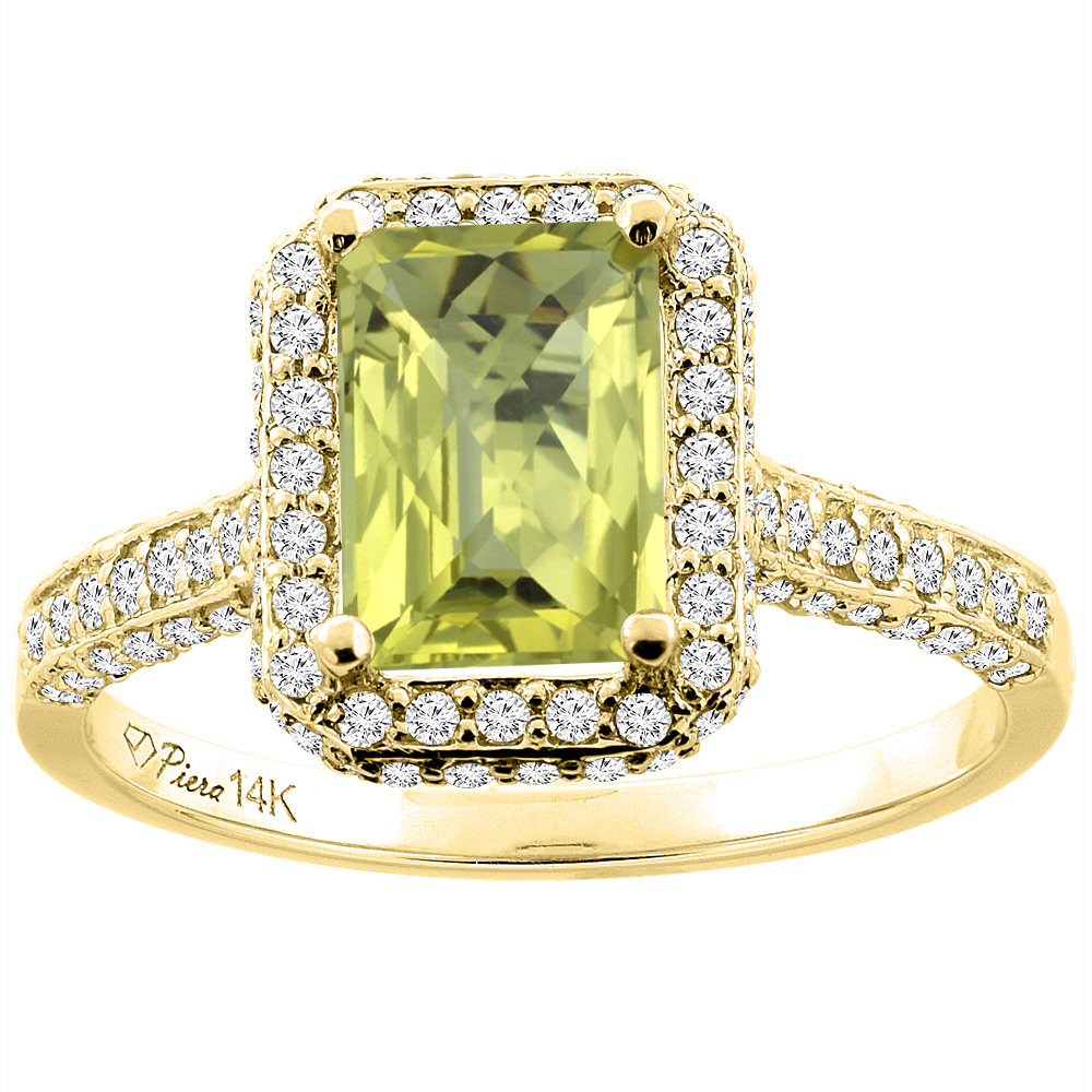 14K Yellow Gold Natural Lemon Quartz Engagement Ring Octagon 8x6 mm, sizes 5-10