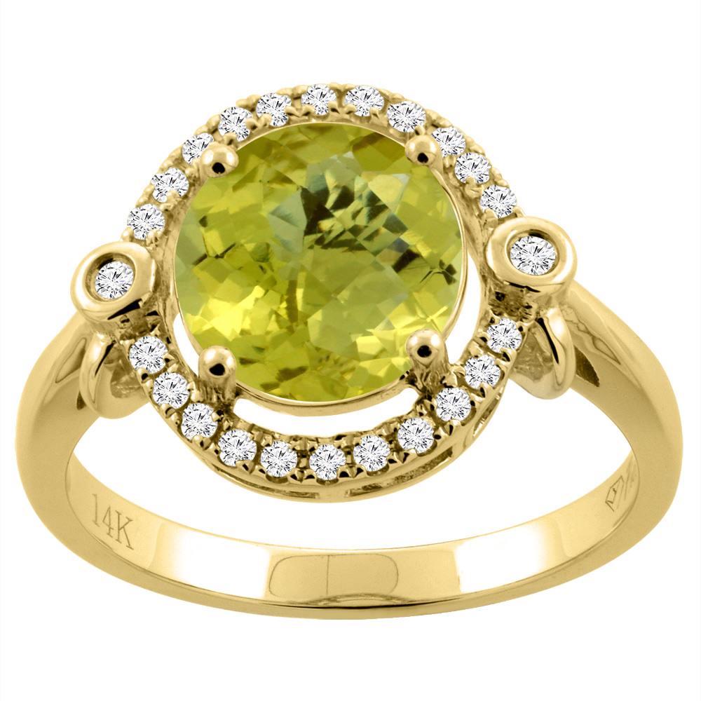 14K Yellow Gold Diamond Natural Lemon Quartz Engagement Ring Oval 10x8mm, sizes 5-10