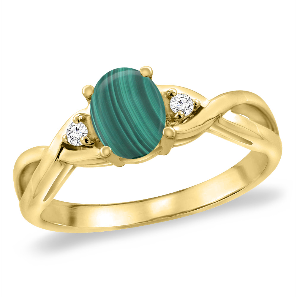14K Yellow Gold Diamond Natural Malachite Infinity Engagement Ring Oval 7x5 mm, sizes 5 -10