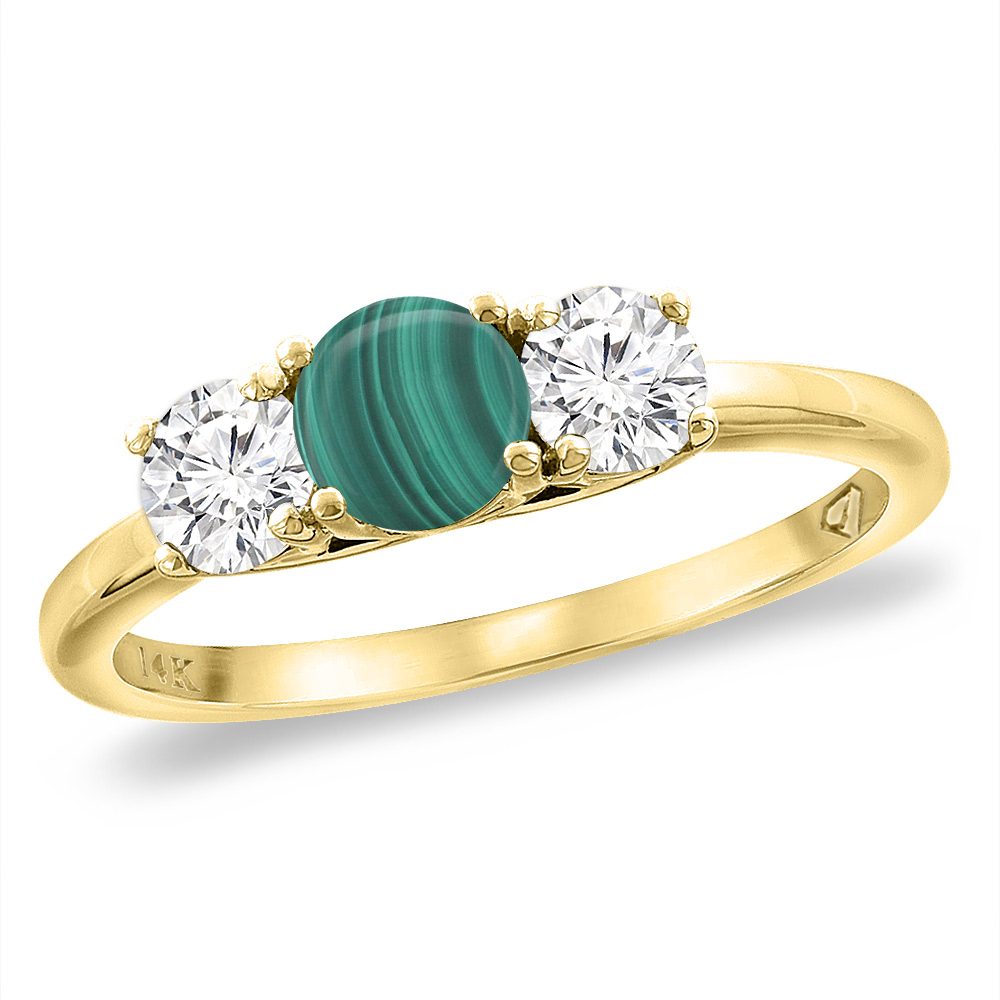 14K Yellow Gold Diamond Natural Malachite Engagement Ring 5mm Round, sizes 5 -10