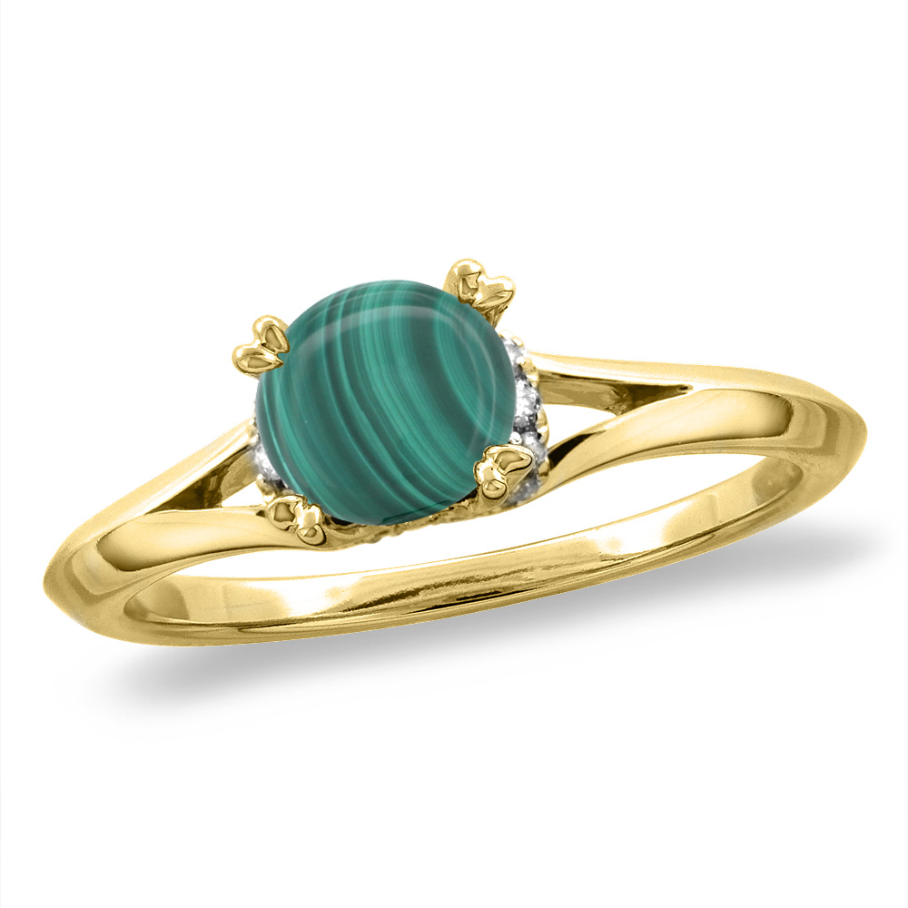 14K White/Yellow Gold Diamond Natural Malachite Solitaire Engagement Ring Round 6 mm, sizes 5-10