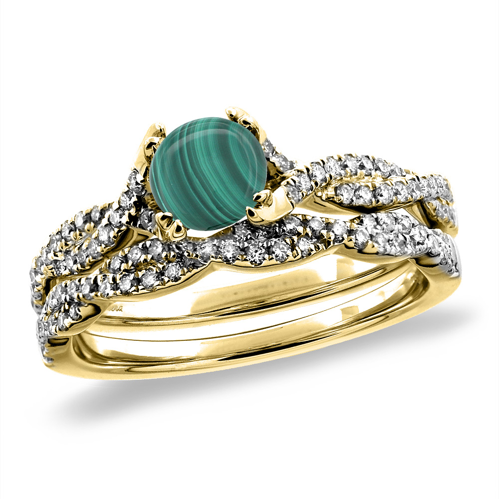 14K White/Yellow Gold Diamond Natural Malachite 2pc Infinity Engagement Ring Set Round 5 mm, sz 5-10