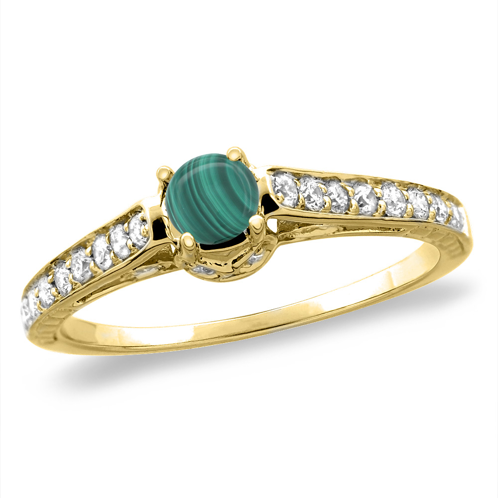 14K White/Yellow Gold Diamond Natural Malachite Engagement Ring Round 5 mm, sizes 5-10