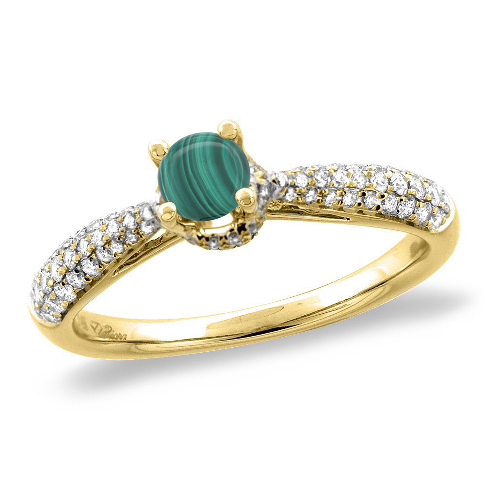 14K White/Yellow Gold Diamond Natural Malachite Engagement Ring Round 5 mm, sizes 5-10