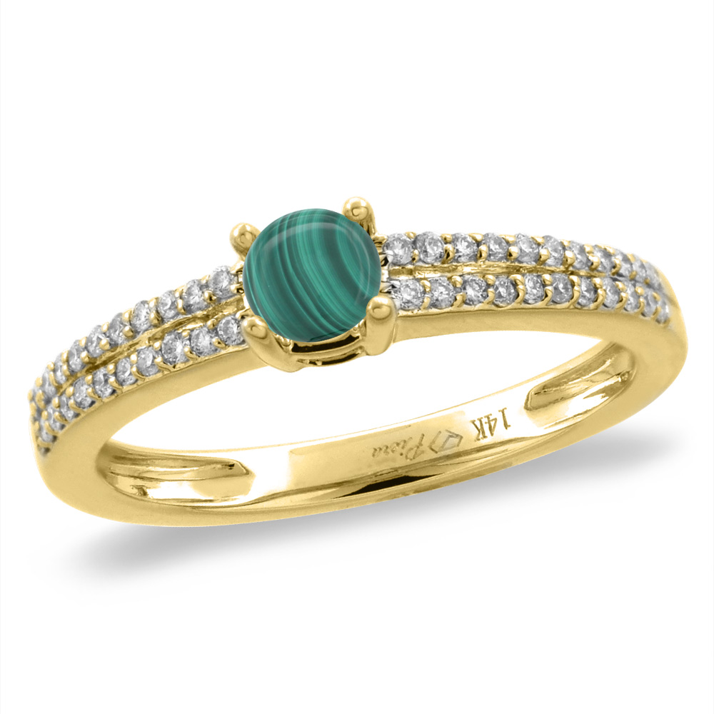 14K White/Yellow Gold Diamond Natural Malachite Engagement Ring Round 5 mm, sizes 5-10