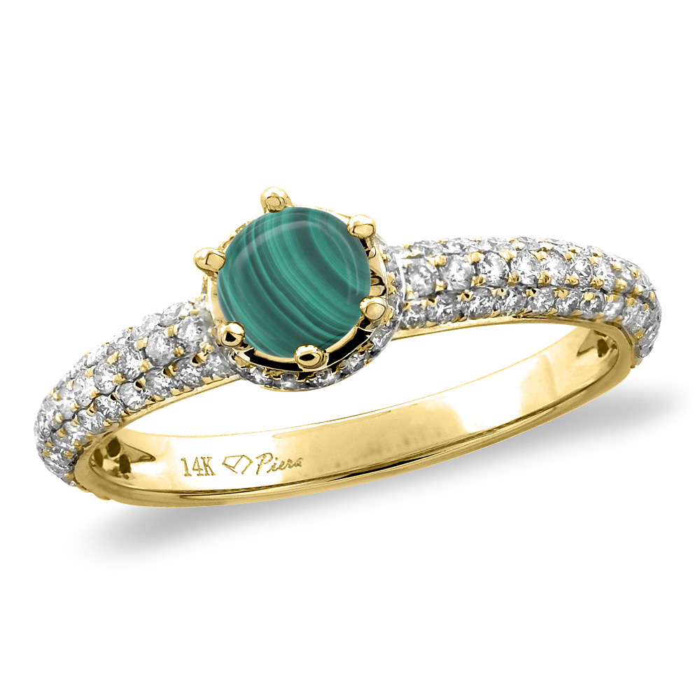 14K White/Yellow Gold Diamond Natural Malachite Engagement Ring Round 5 mm, sizes 5-10