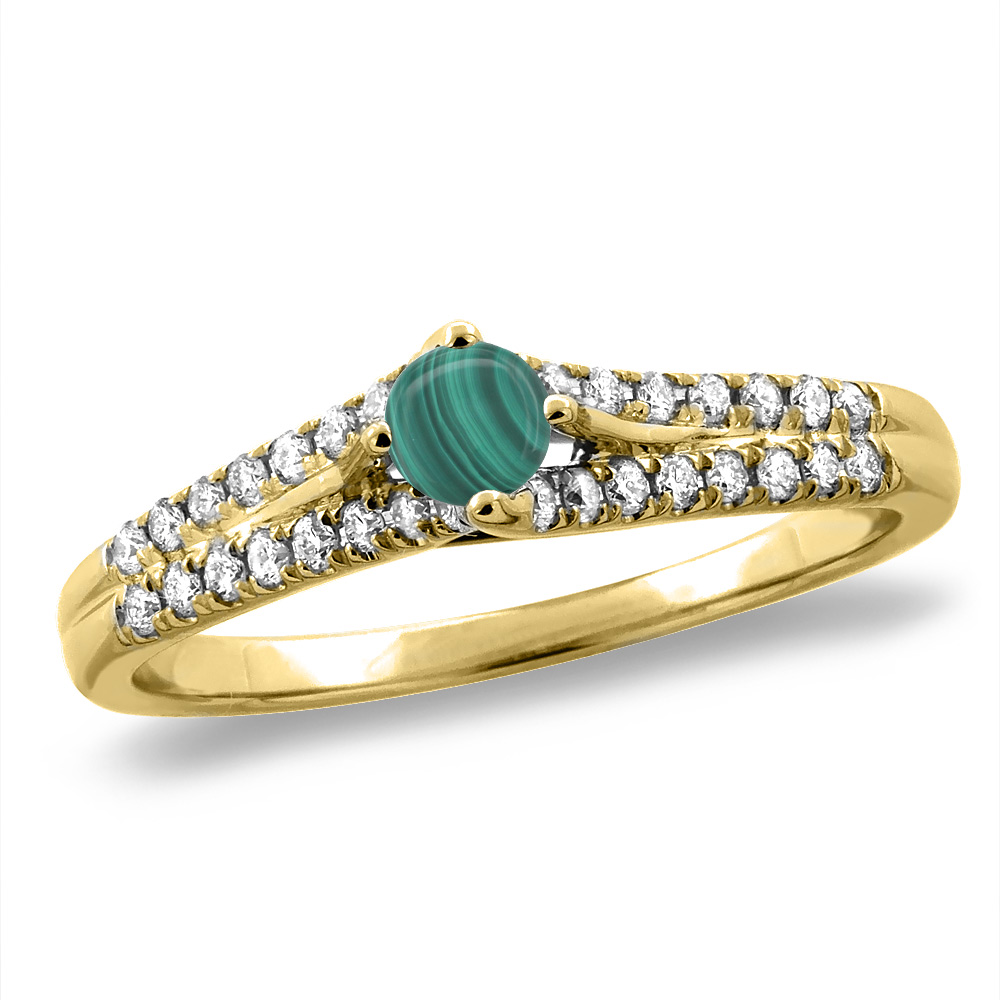14K White/Yellow Gold Natural Malachite Engagement Ring Round 4 mm, sizes 5 -10
