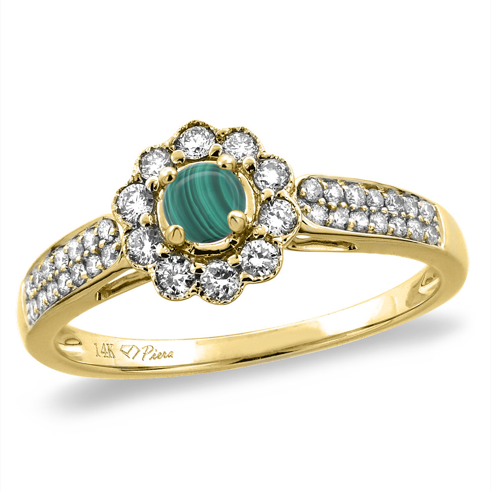 14K Yellow Gold Natural Malachite Engagement Ring Round 4 mm, sizes 5 -10