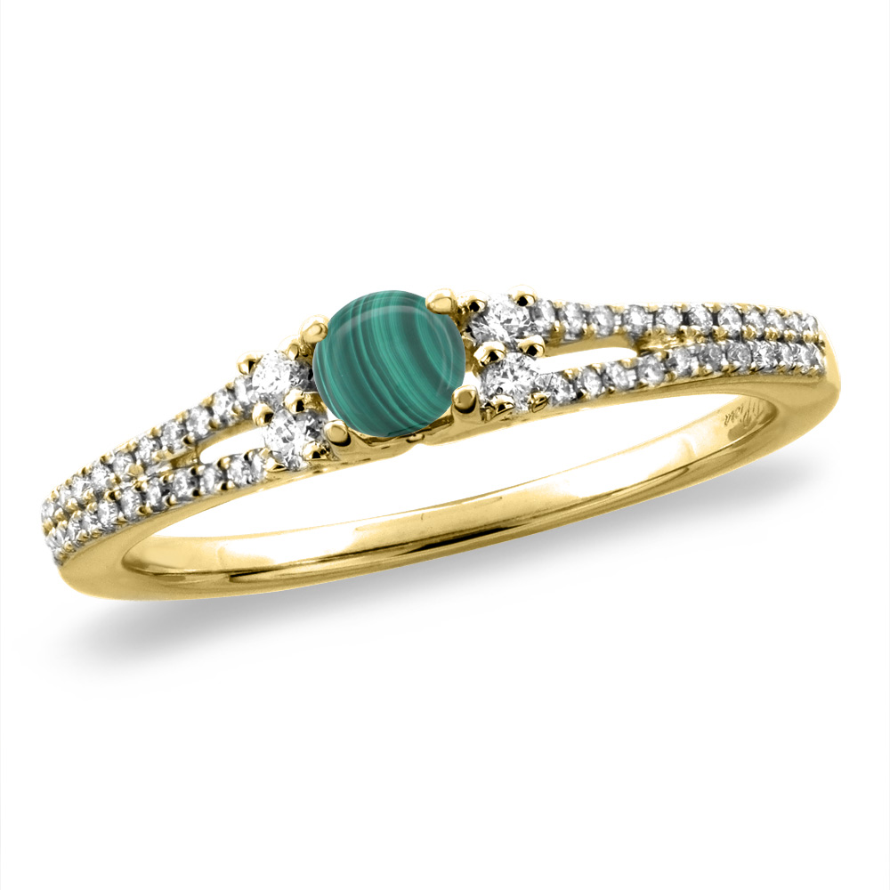 14K White/Yellow Gold Natural Malachite Engagement Ring Round 4 mm, sizes 5 -10