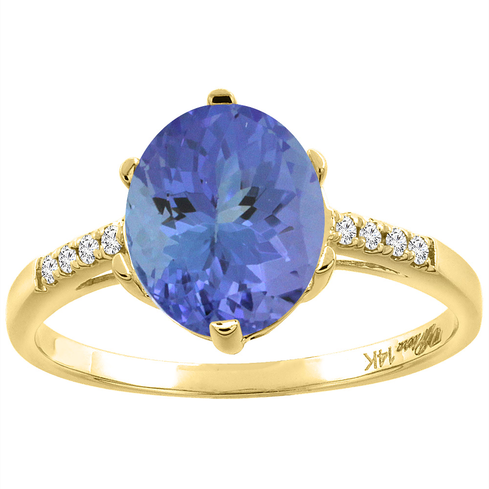 14K Yellow Gold Natural Tanzanite & Diamond Ring Oval 10x8 mm, sizes 5-10
